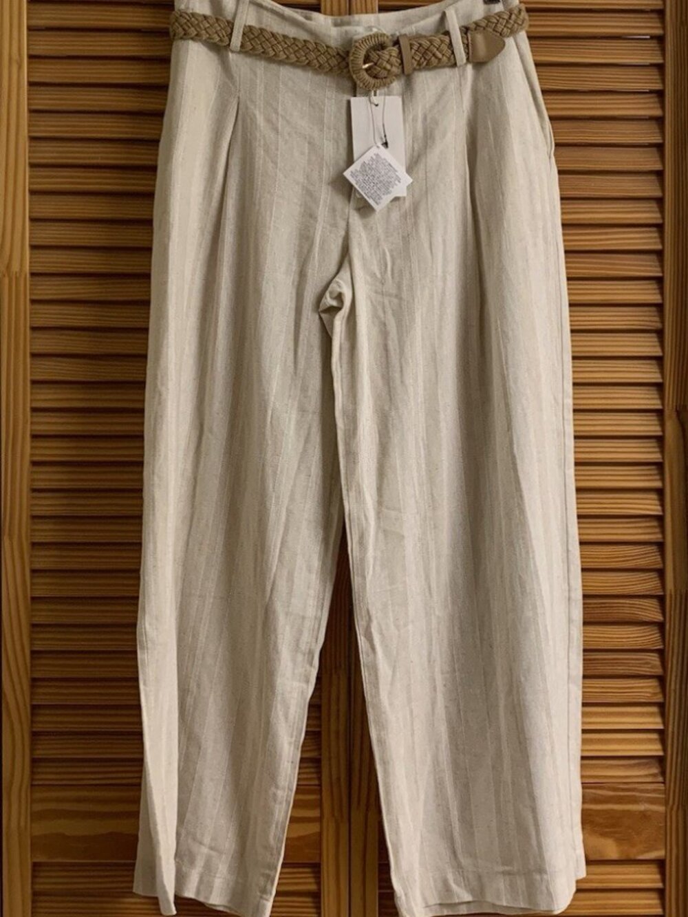ZARA WOMENS STRIPED WIDE LEG PANTS WITH BELT STRIPED/4387/057 Sz M